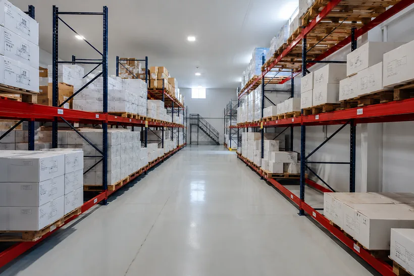 Finished-product warehouse aisle